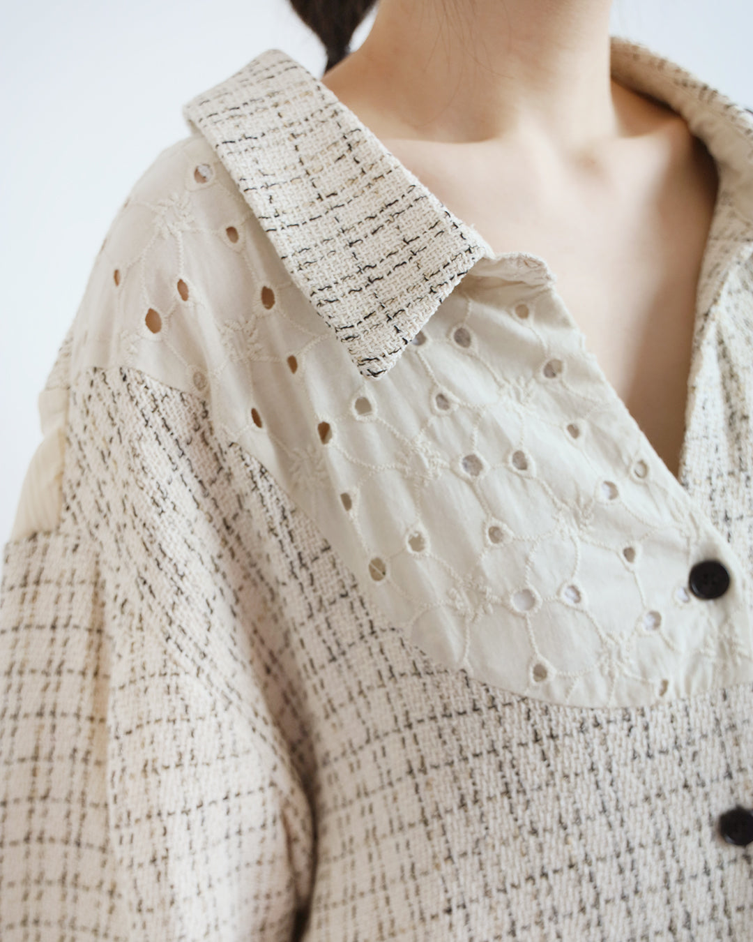 Mix Fabric Crochet Shirt