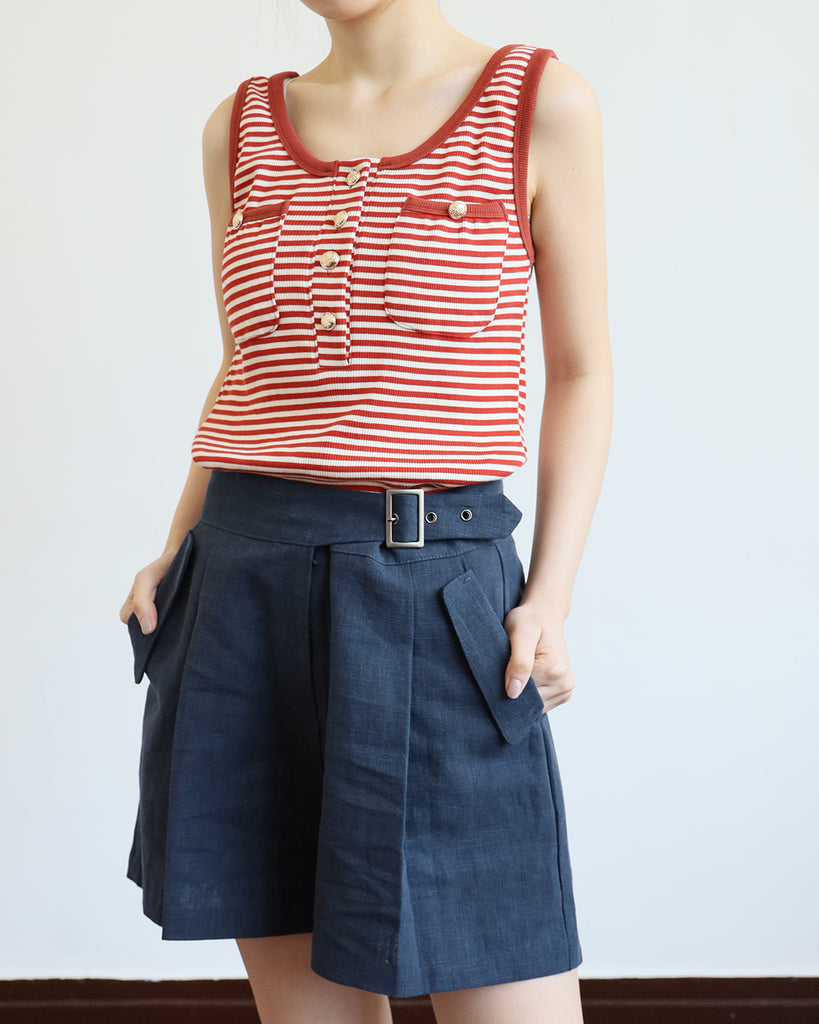 Front Pockets Striped Vest