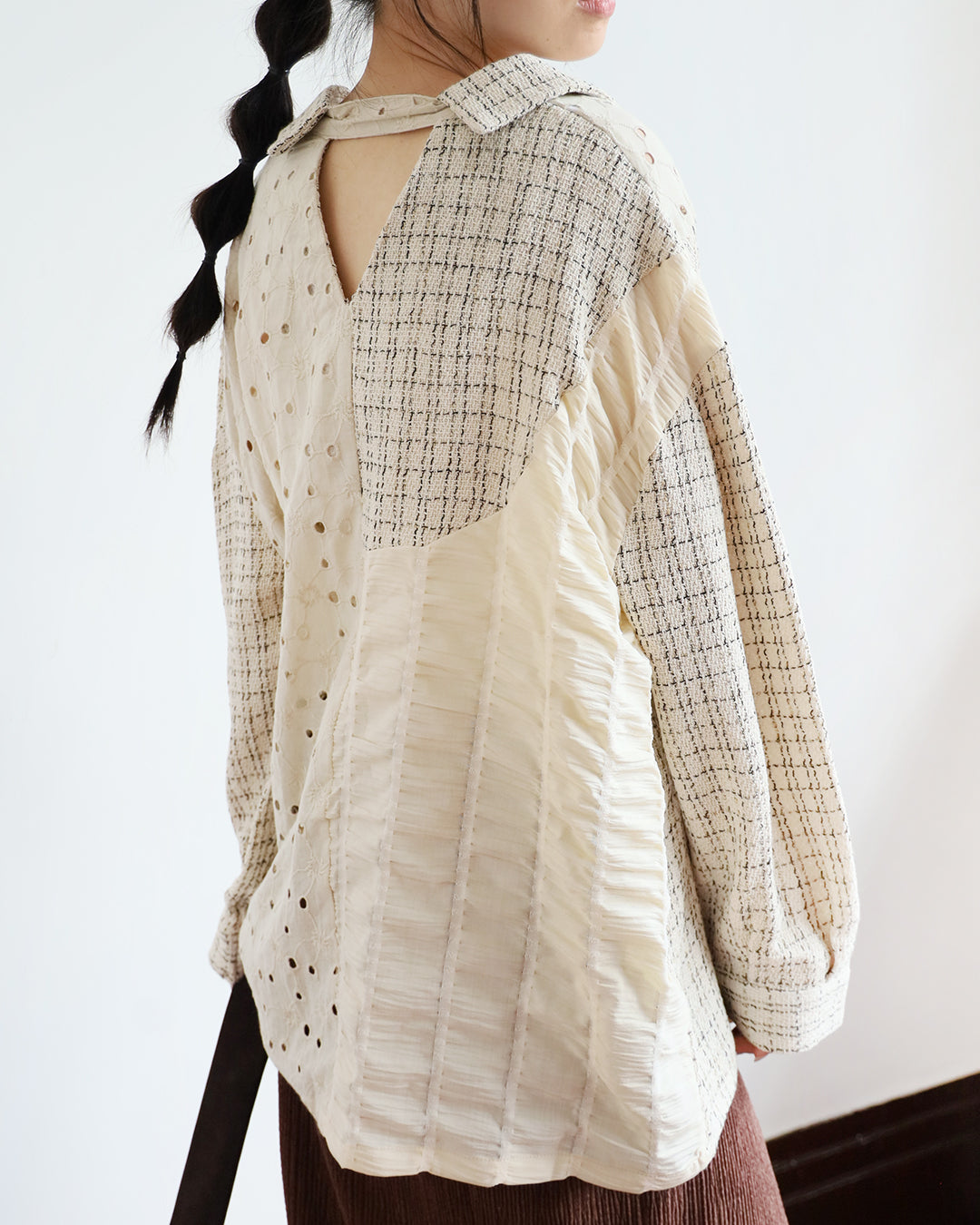 Mix Fabric Crochet Shirt