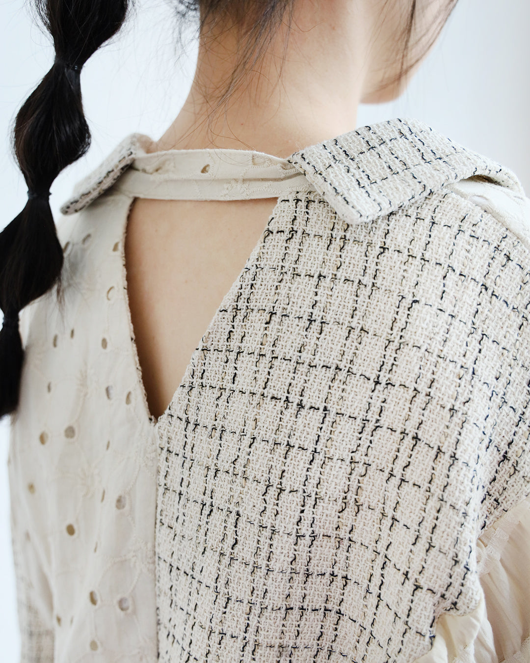 Mix Fabric Crochet Shirt