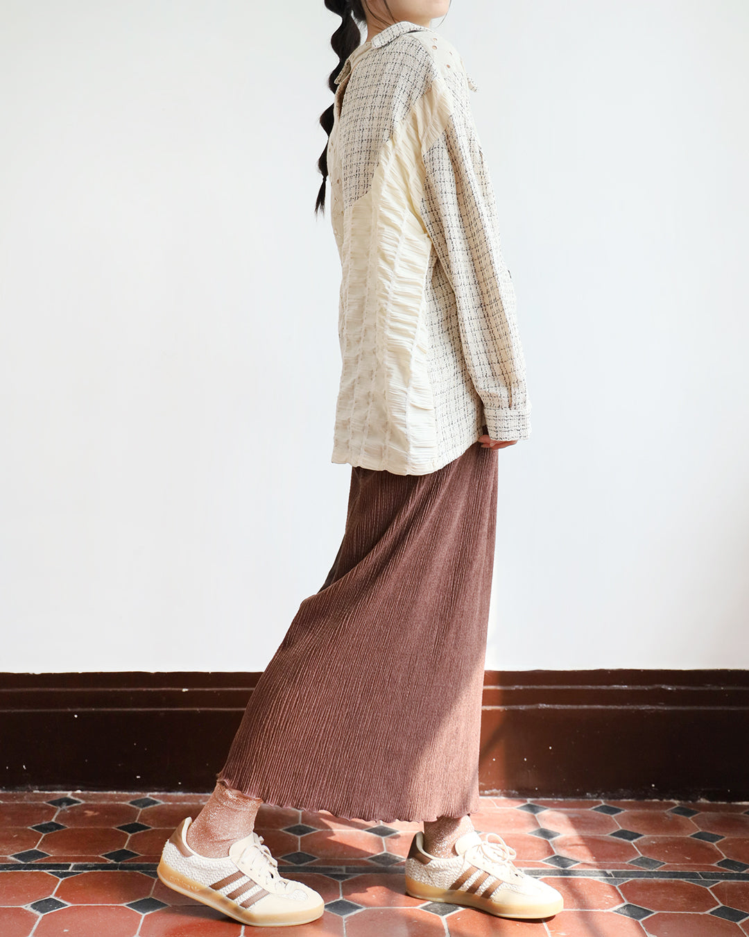 Mix Fabric Crochet Shirt