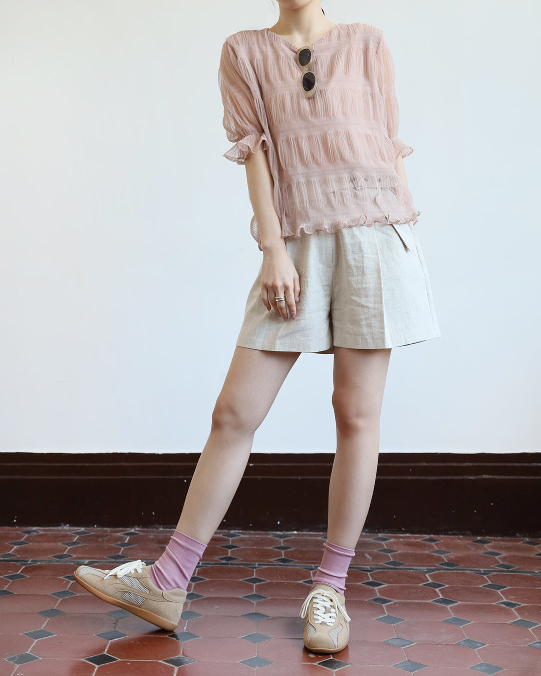 Mesh Ruched Layer Top (3 color)