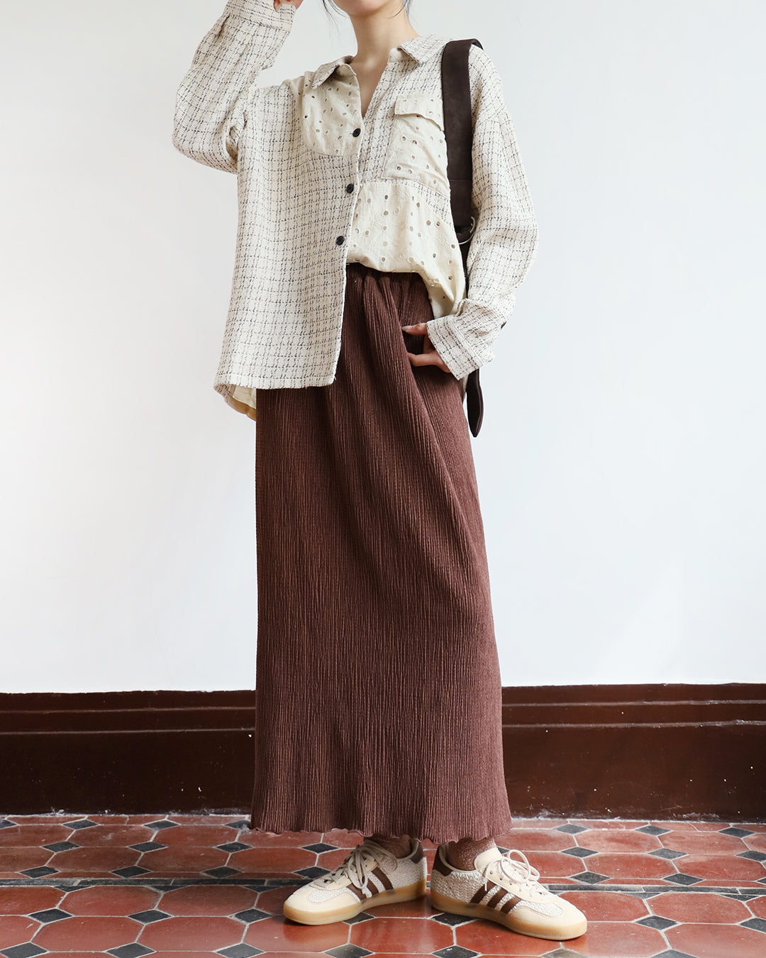 Mix Fabric Crochet Shirt