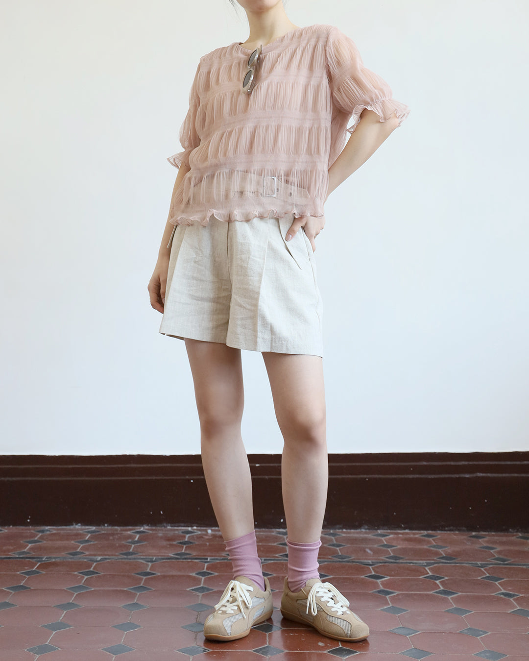 Mesh Ruched Layer Top (3 color)