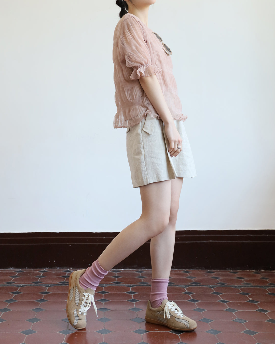 Mesh Ruched Layer Top (3 color)