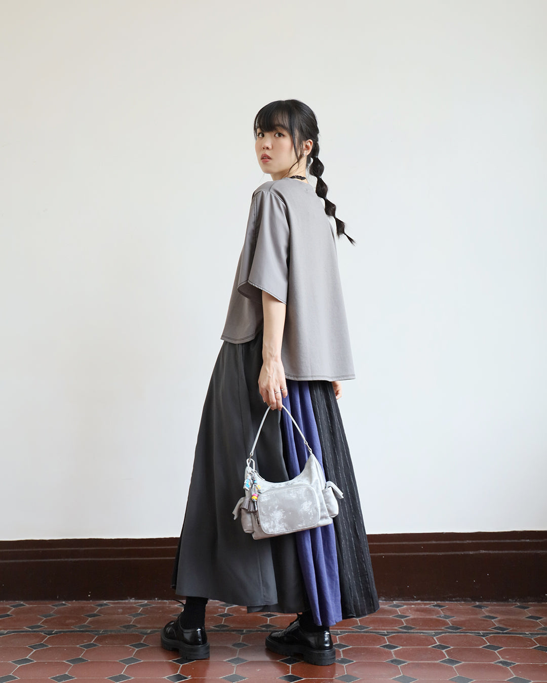 JAPAN BRAND - Mix Fabric Pinstriped Skirt