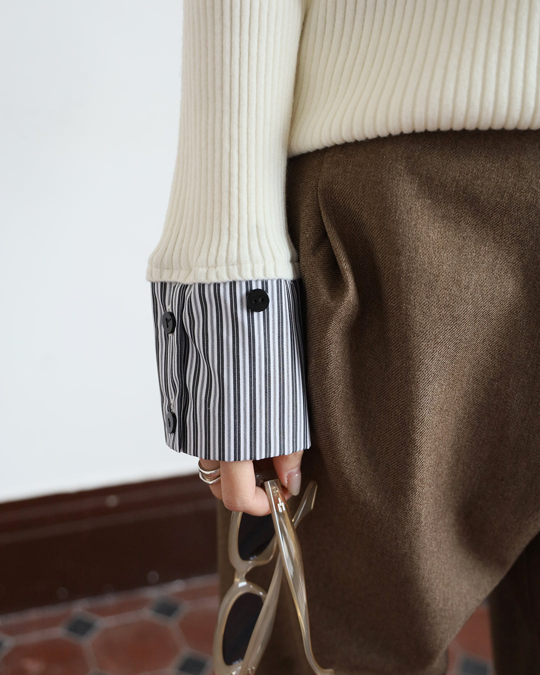 Striped Cuff Knit Top (3 color)