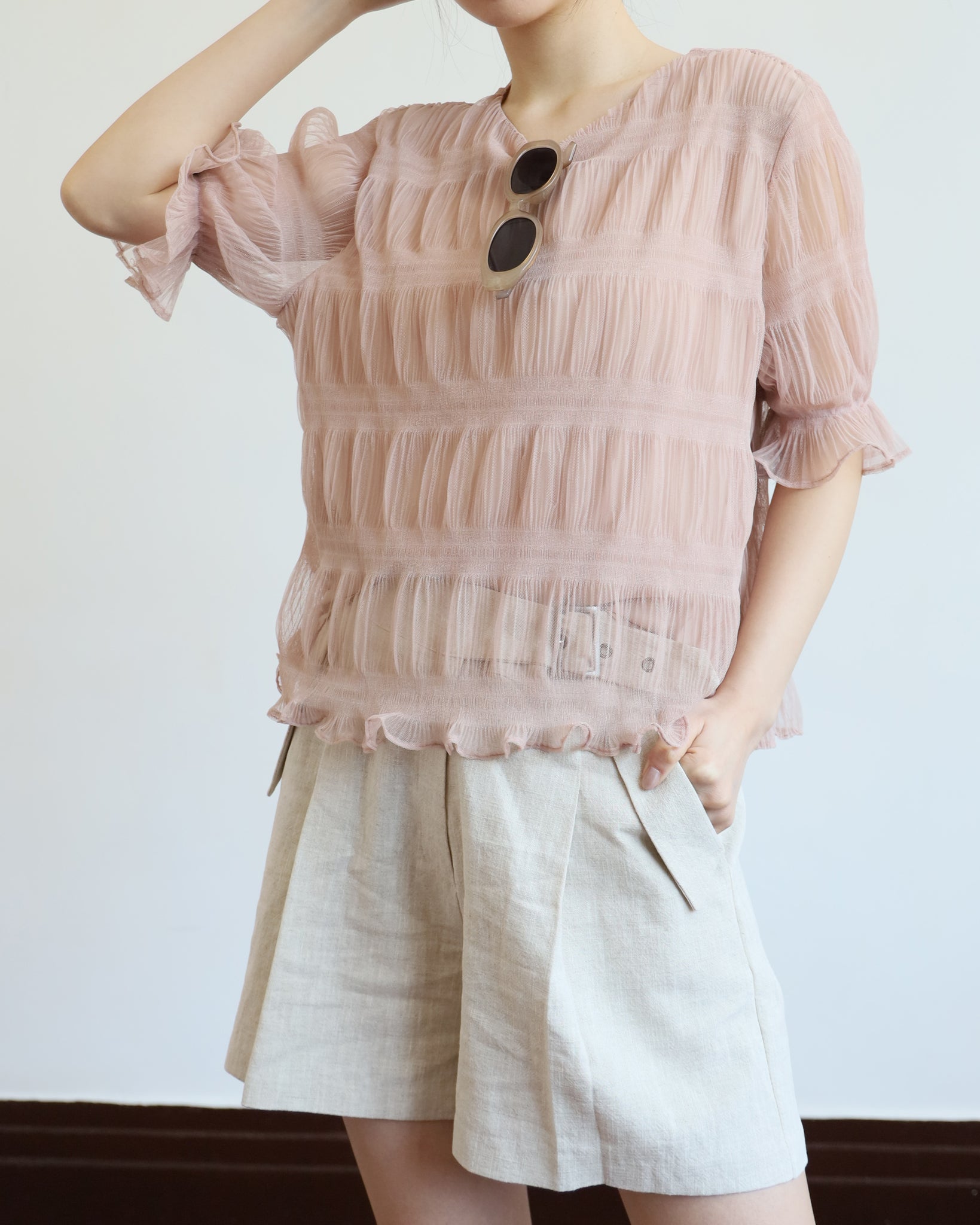 Mesh Ruched Layer Top (3 color)