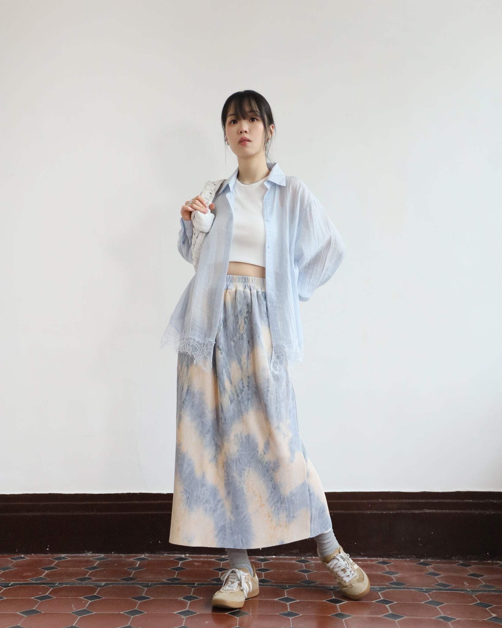 Tie Dye Pencil Pleated Skirt (2 colors)