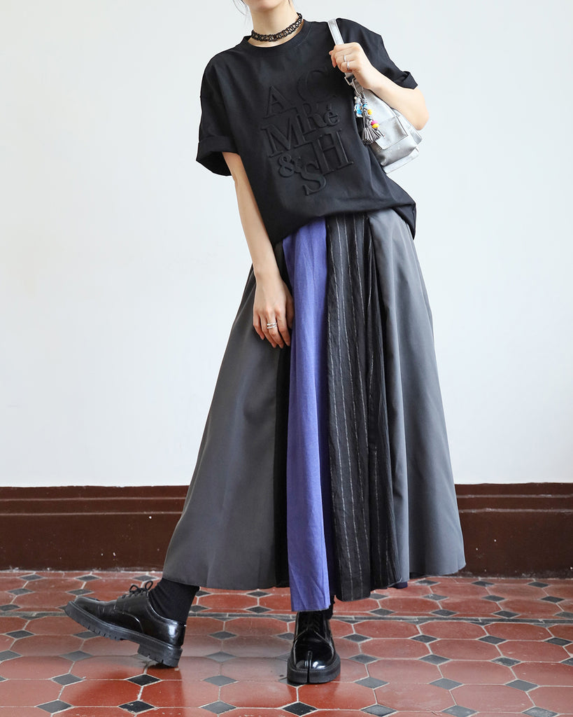 JAPAN BRAND - Mix Fabric Pinstriped Skirt