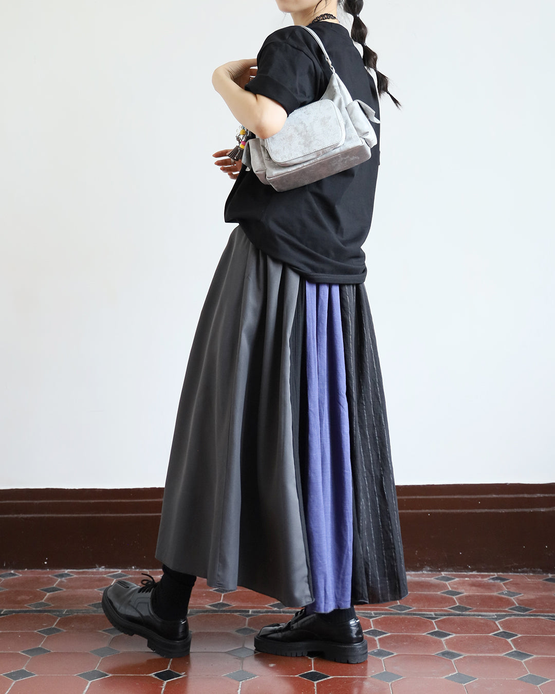 JAPAN BRAND - Mix Fabric Pinstriped Skirt