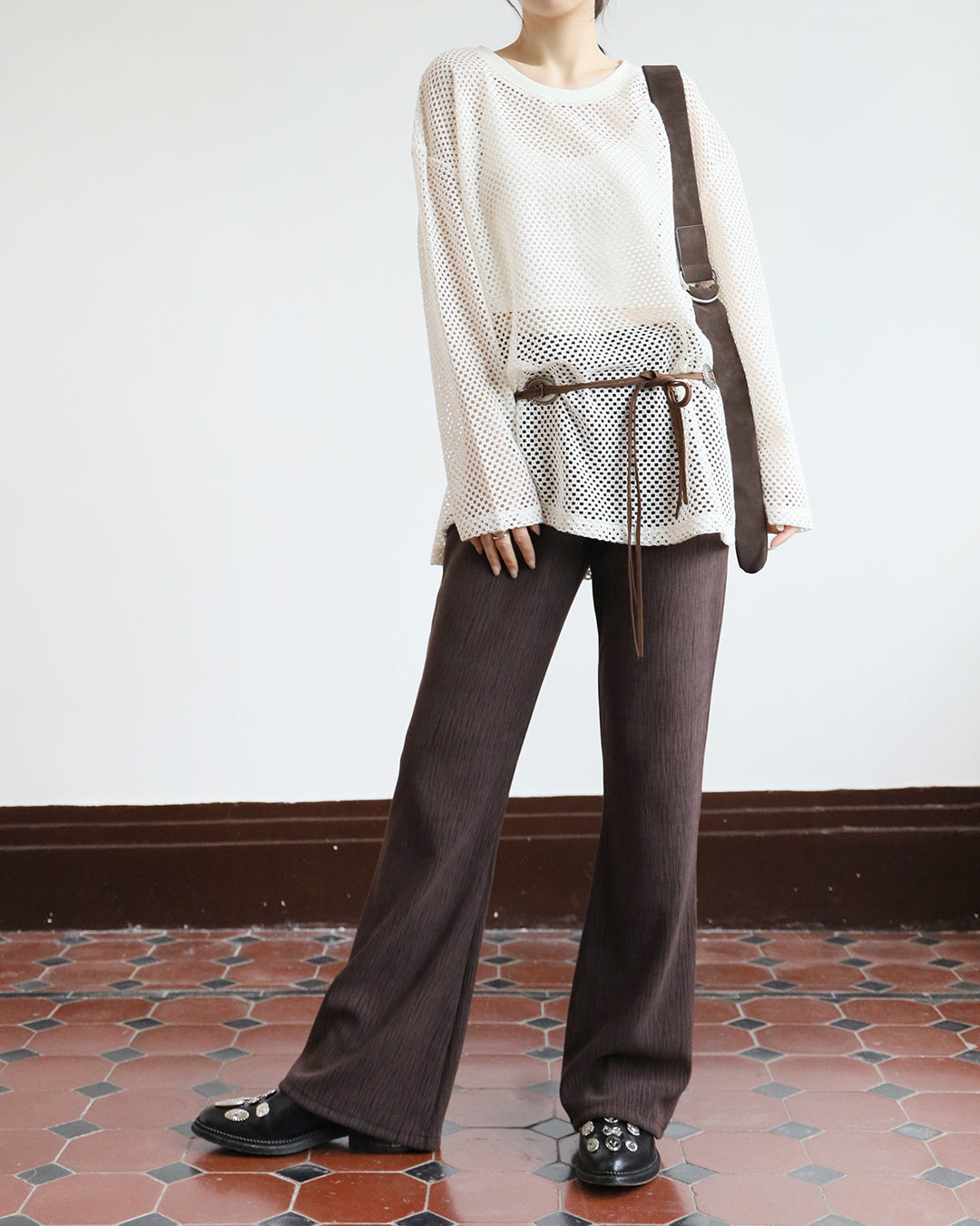 Crinle Fabric Flared Pants (2 color)