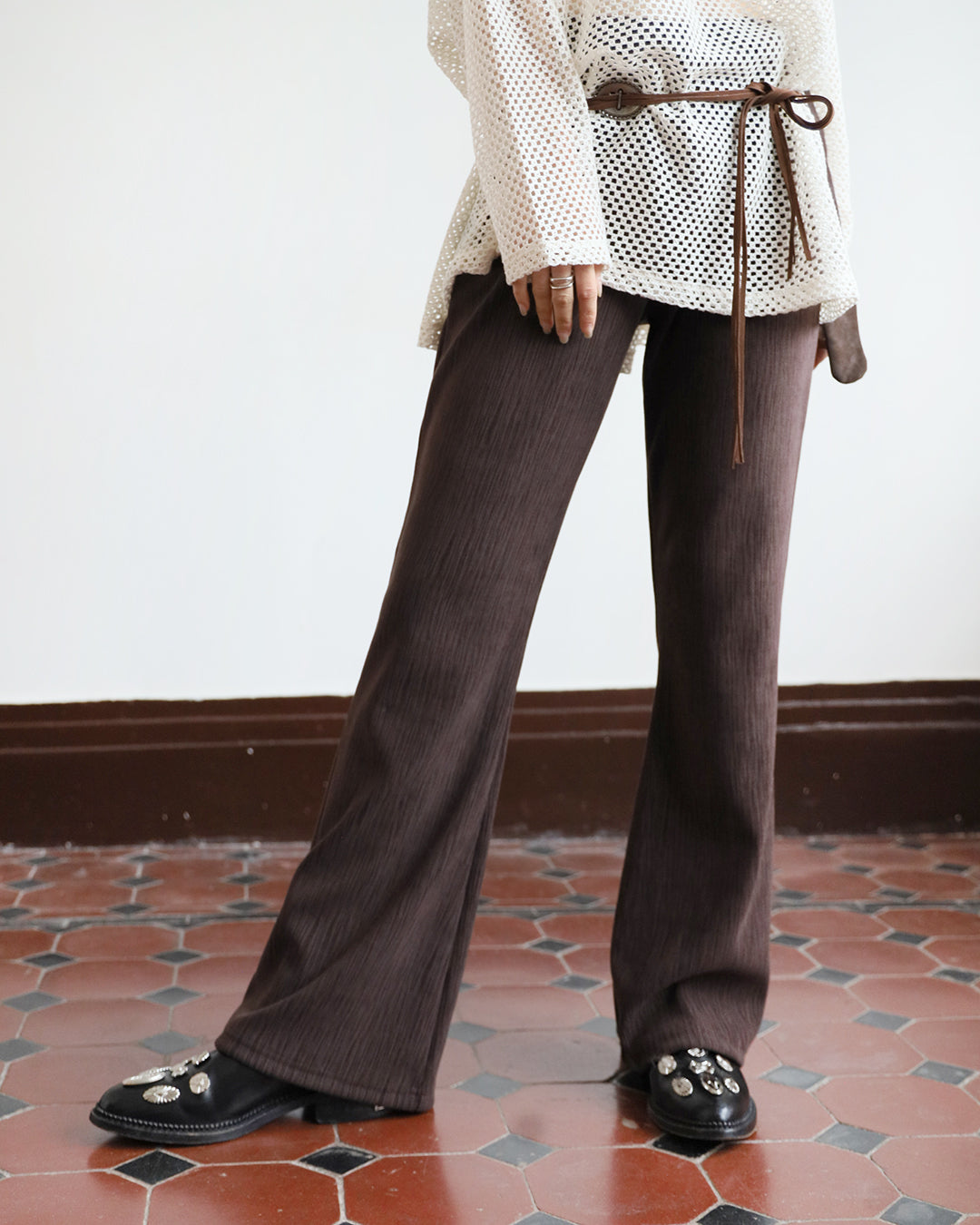 Crinle Fabric Flared Pants (2 color)