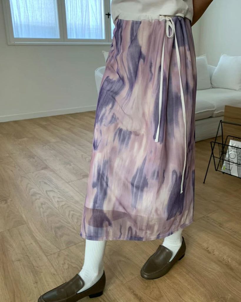 Tie Dye Mesh Drawstring Skirt