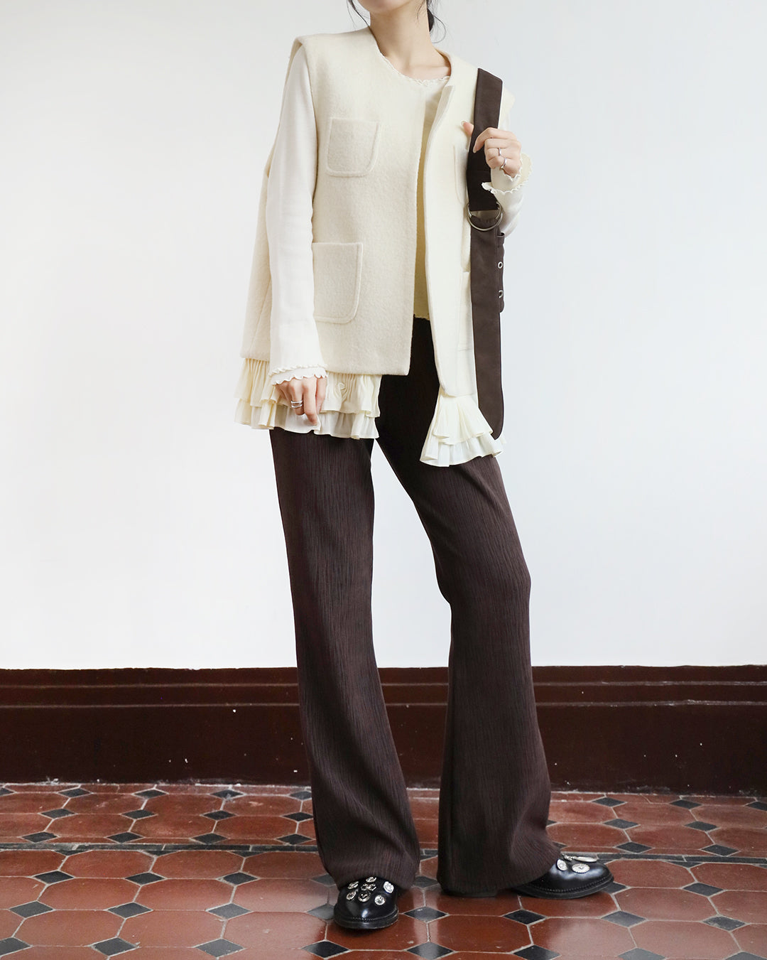 Crinle Fabric Flared Pants (2 color)