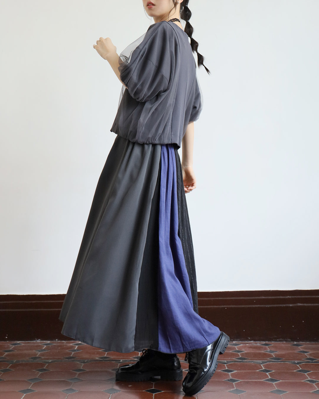 JAPAN BRAND - Mix Fabric Pinstriped Skirt