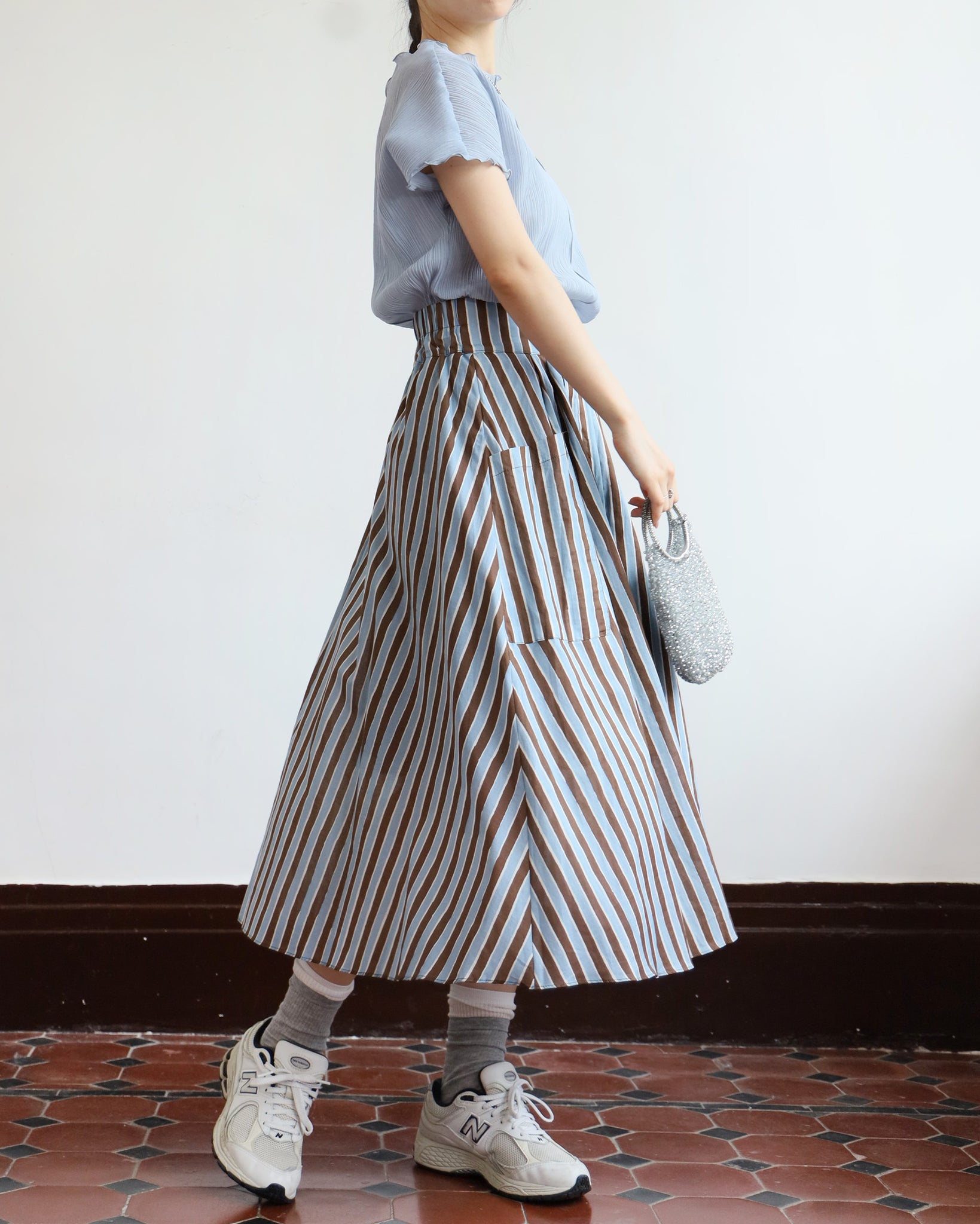 Button Through Striped Skirt (2 colors)