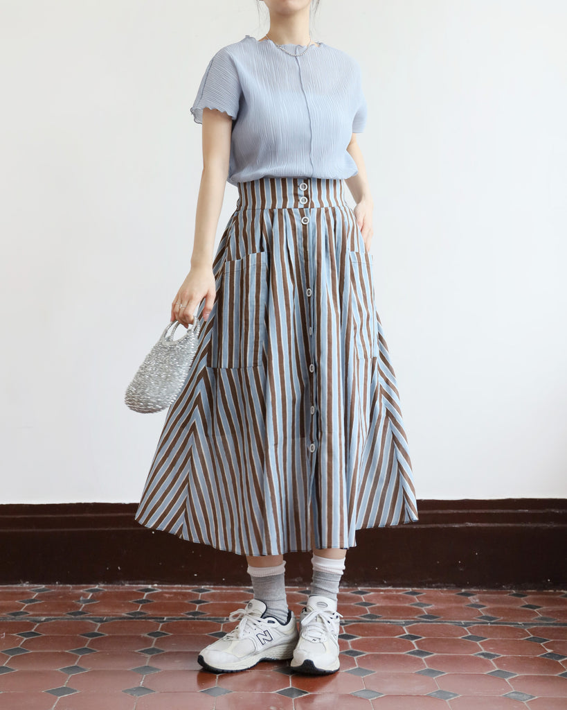 Button Through Striped Skirt (2 colors)