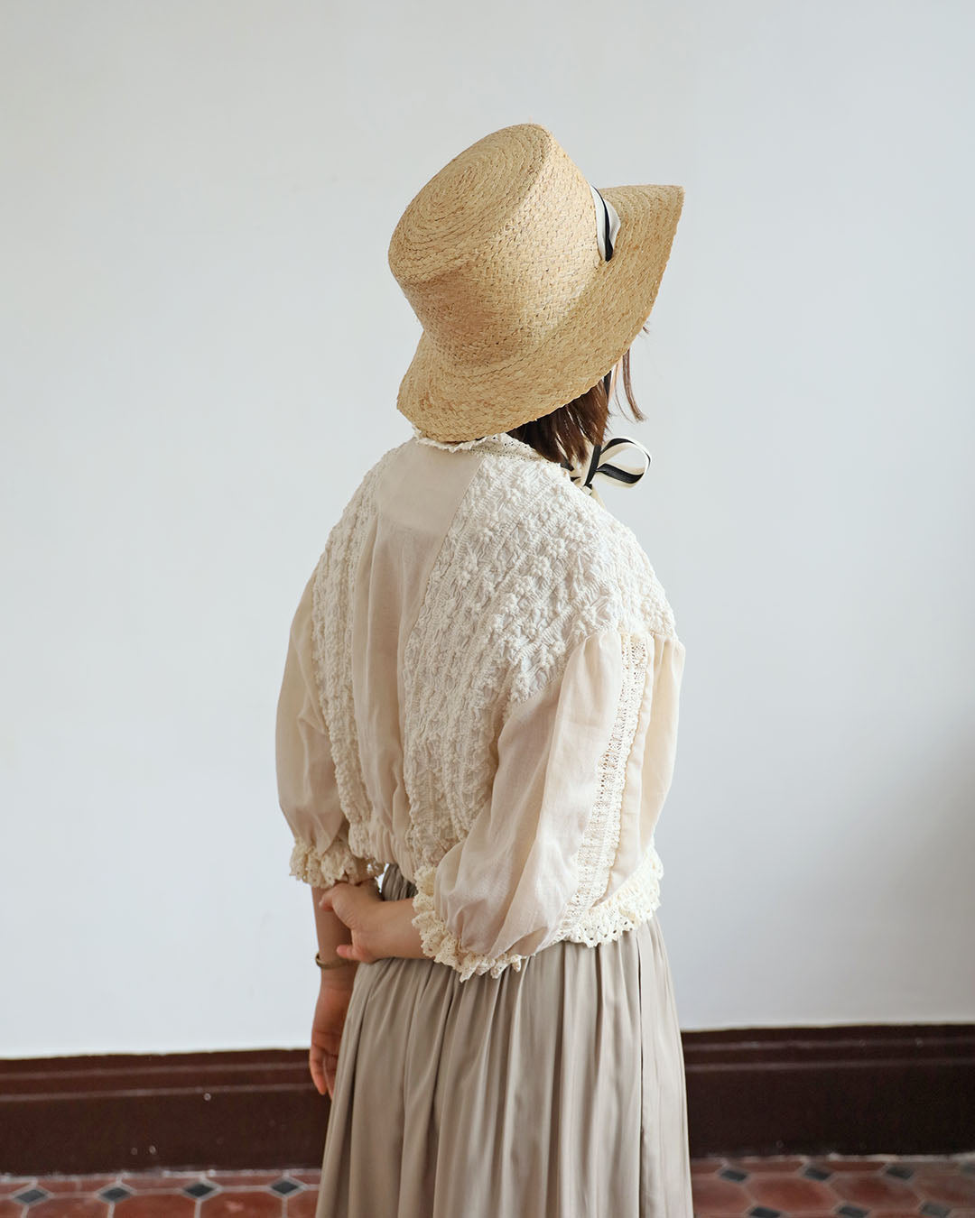 Fabric Mix Lace Trimmed Top