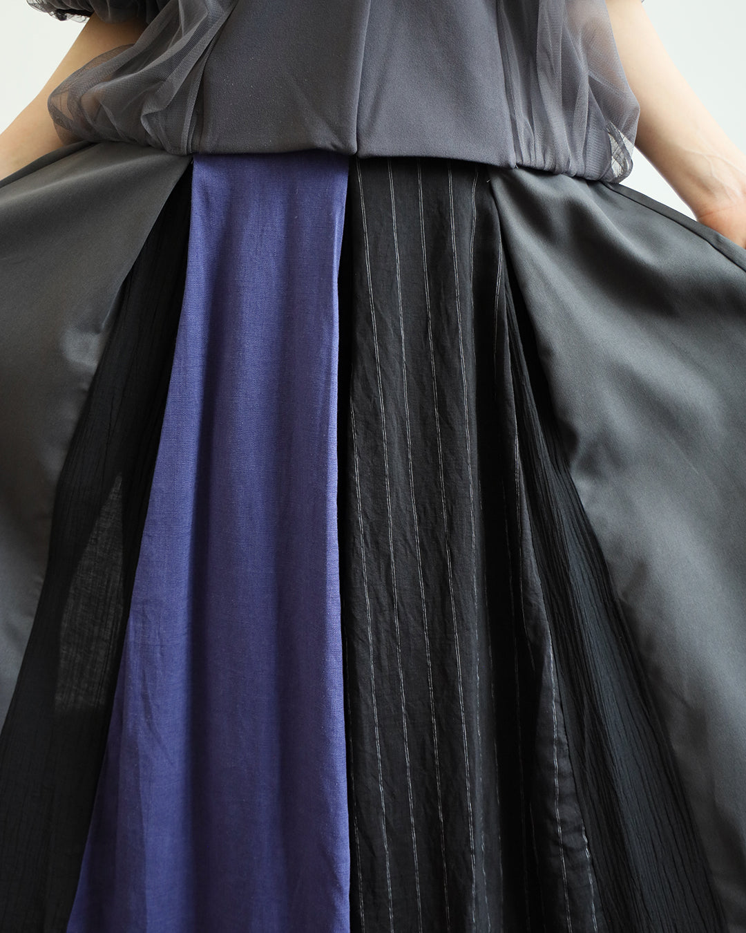 JAPAN BRAND - Mix Fabric Pinstriped Skirt