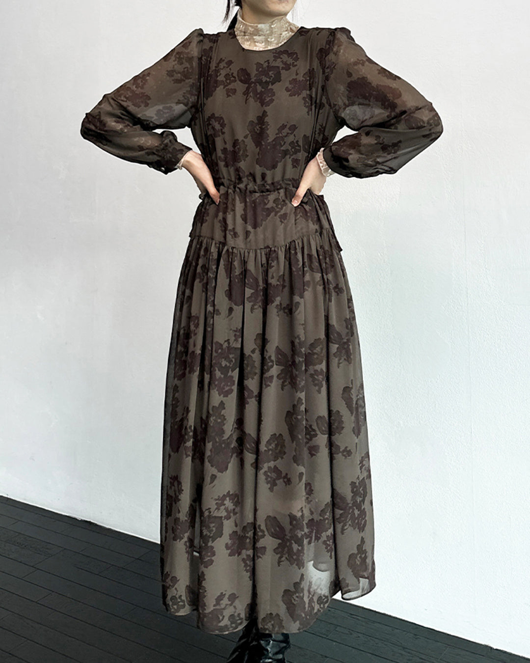Floral Drawstring Chiffon Dress (3 color)