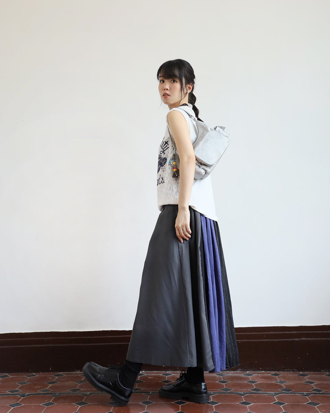 JAPAN BRAND - Mix Fabric Pinstriped Skirt