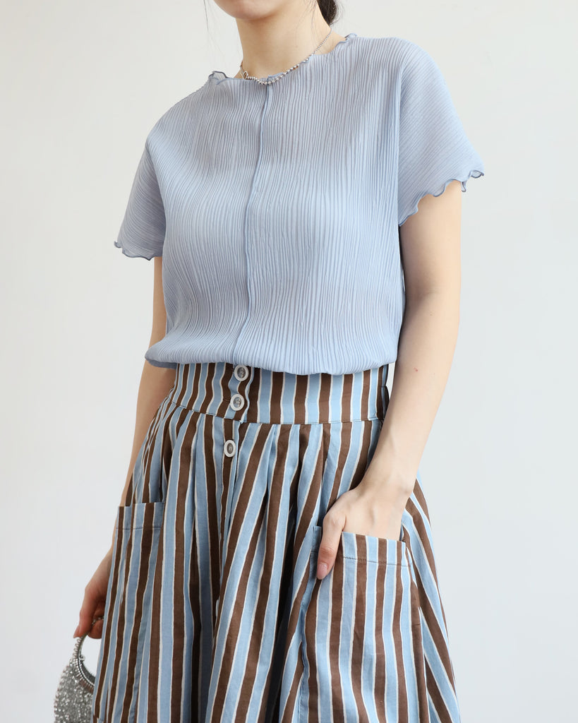 Ruffle Trim Crinkle Top (4 colors)