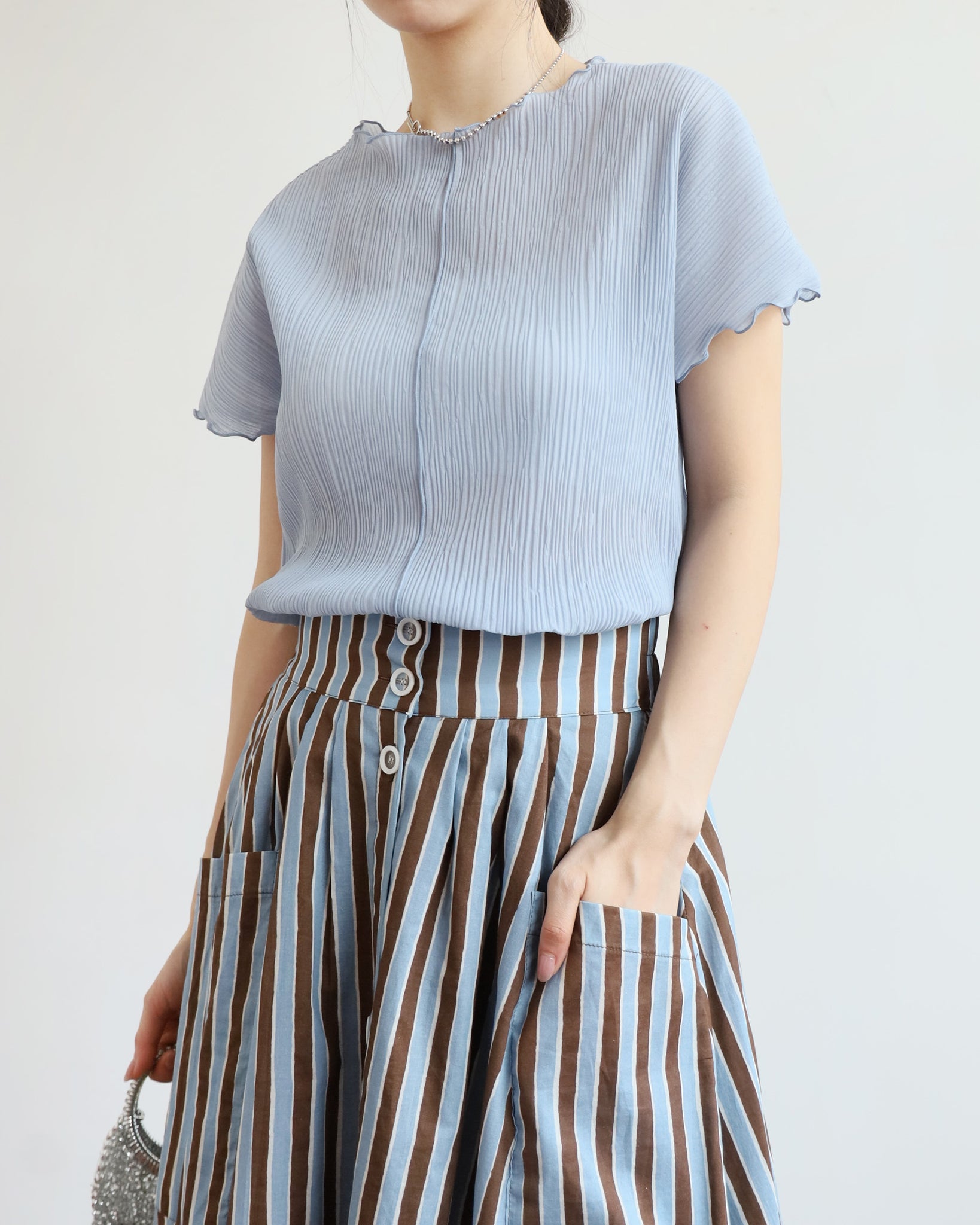 Ruffle Trim Crinkle Top (4 colors)