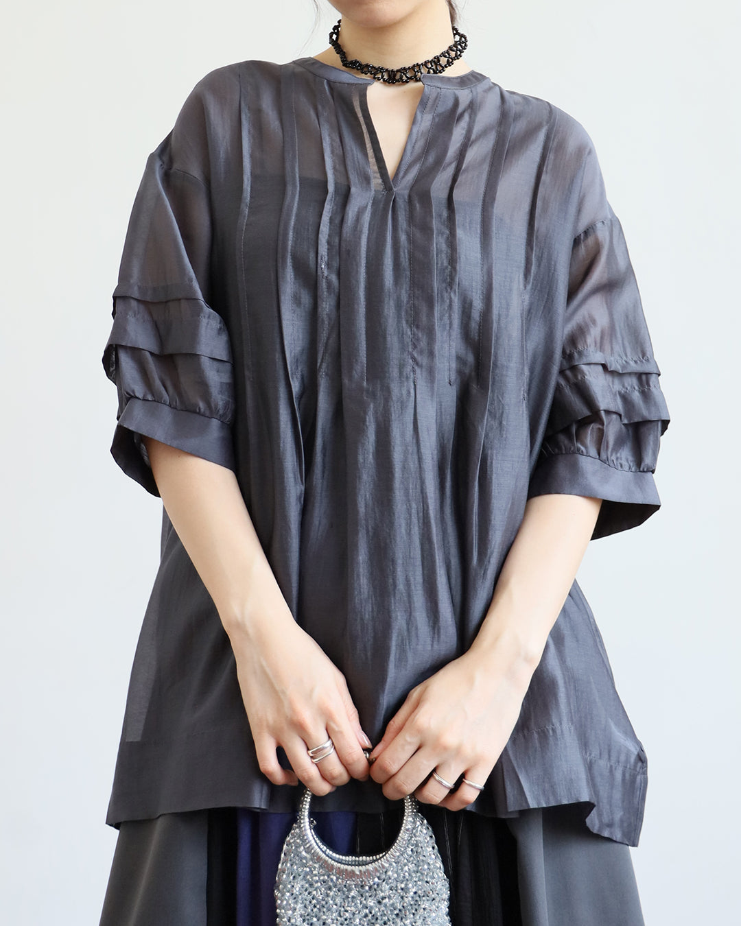 JAPAN BRAND - Pintuck Details Silky Blouse
