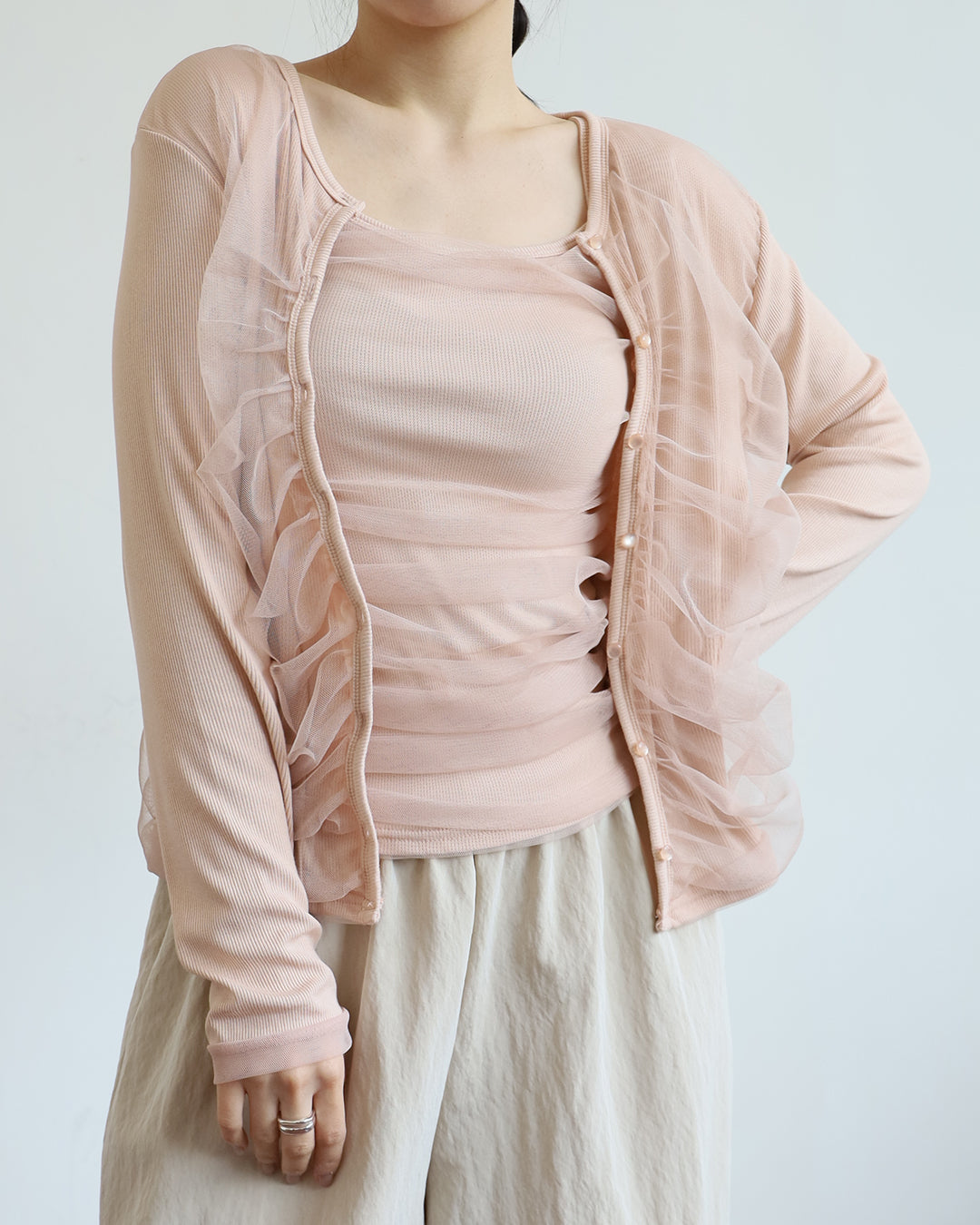 Ruched Mesh Cardigan