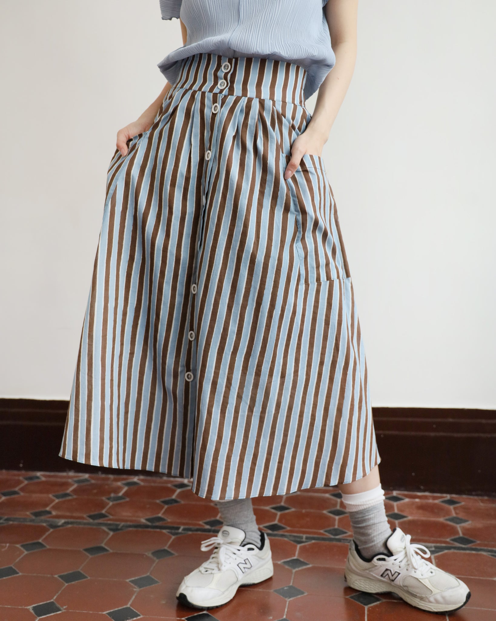 Button Through Striped Skirt (2 colors)