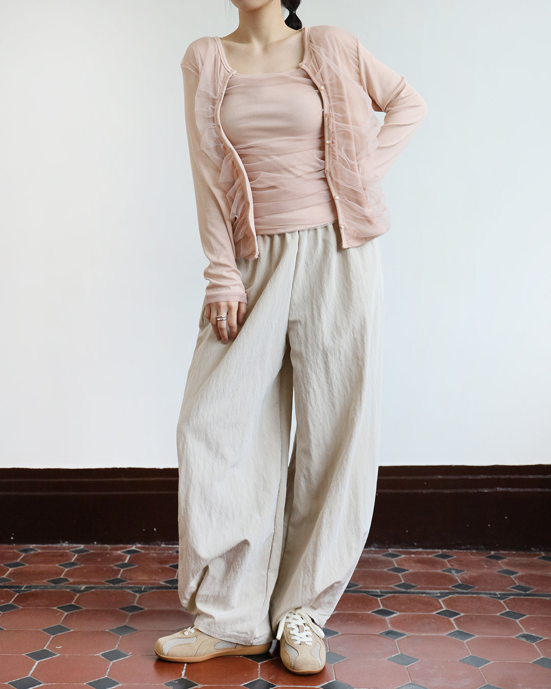 Ruched Mesh Cardigan
