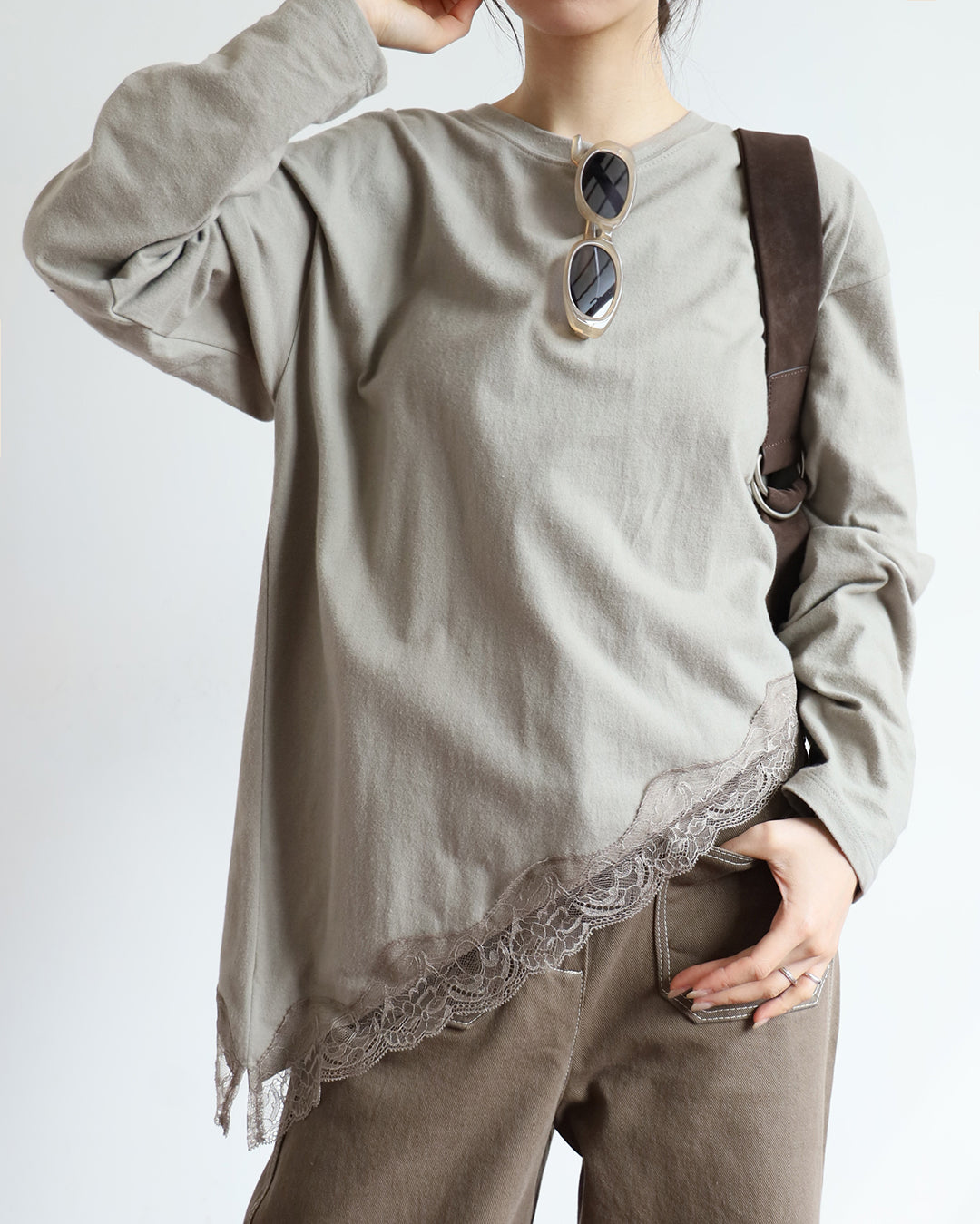 Asymmetric Lace Trim Top (4 color)