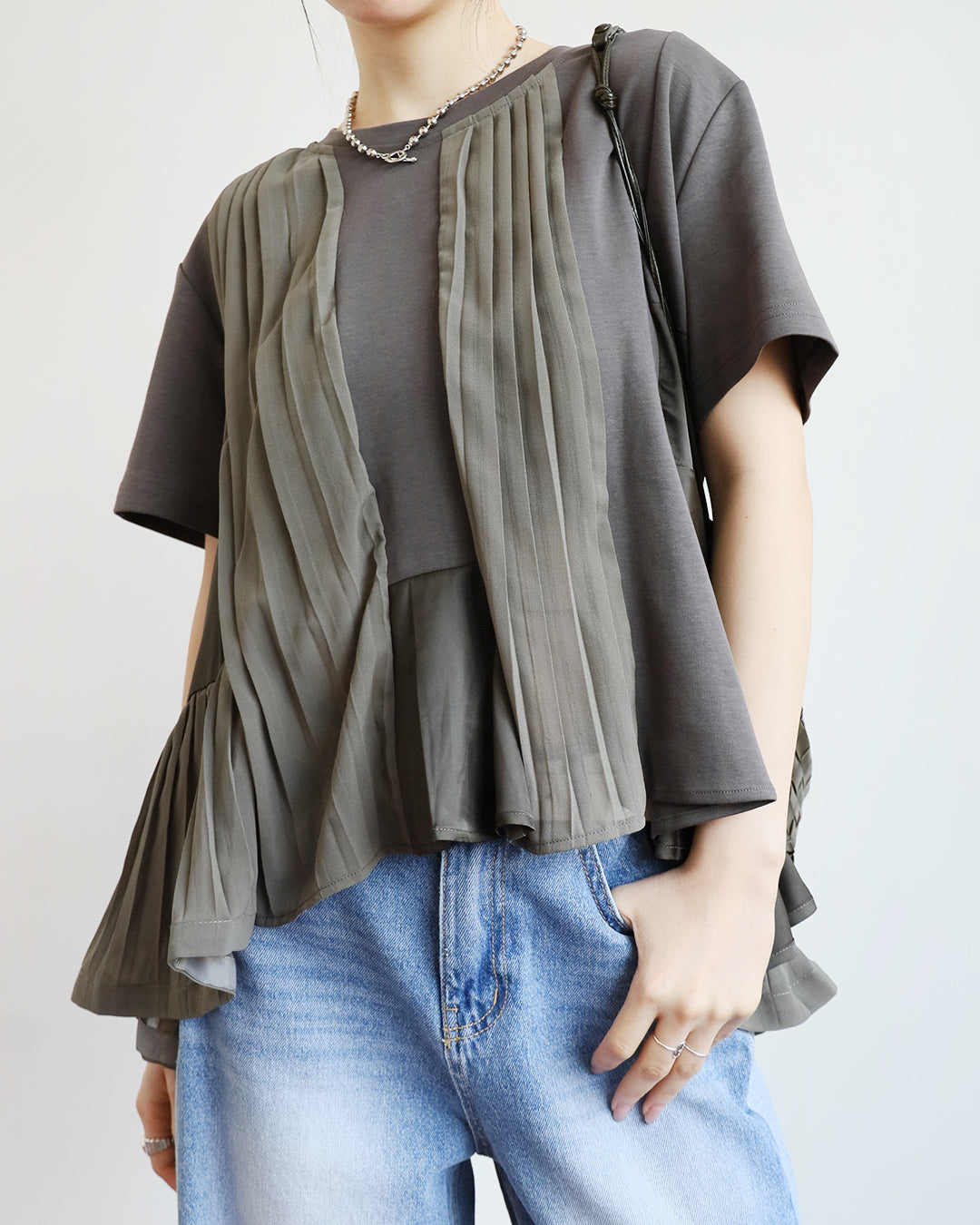 Mix Fabric Pleated Top (3 colors)