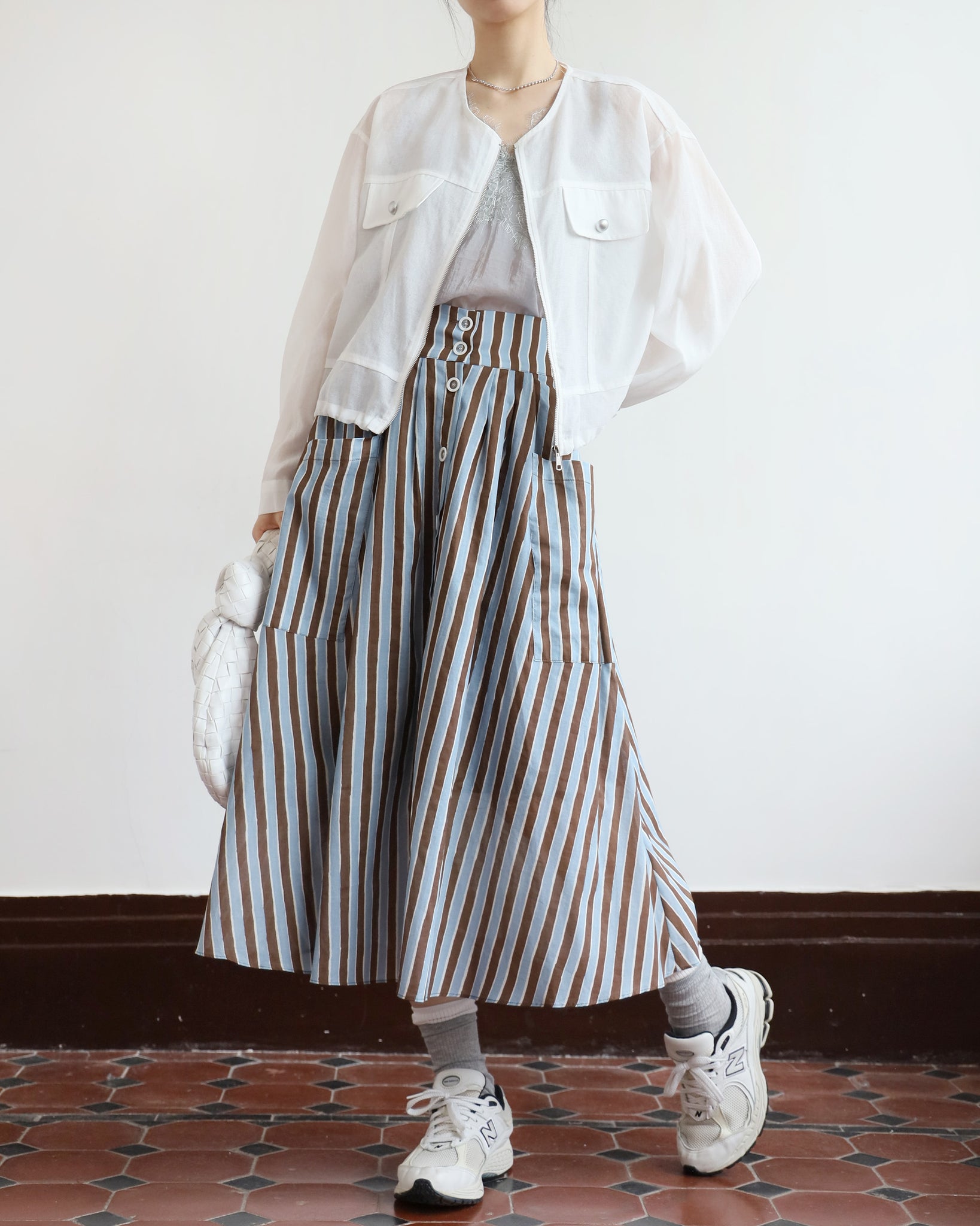 Button Through Striped Skirt (2 colors)