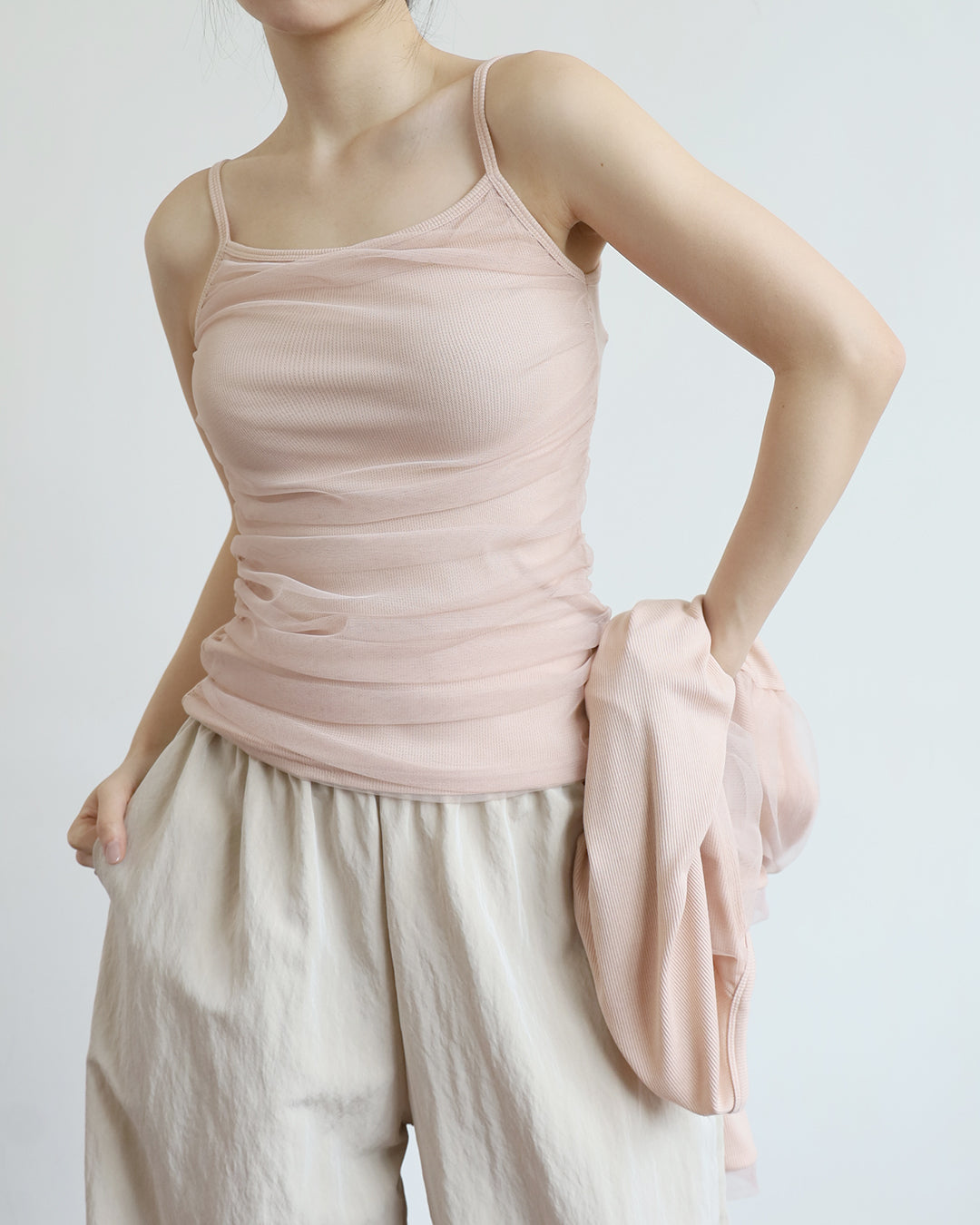 Ruched Mesh Cami Top