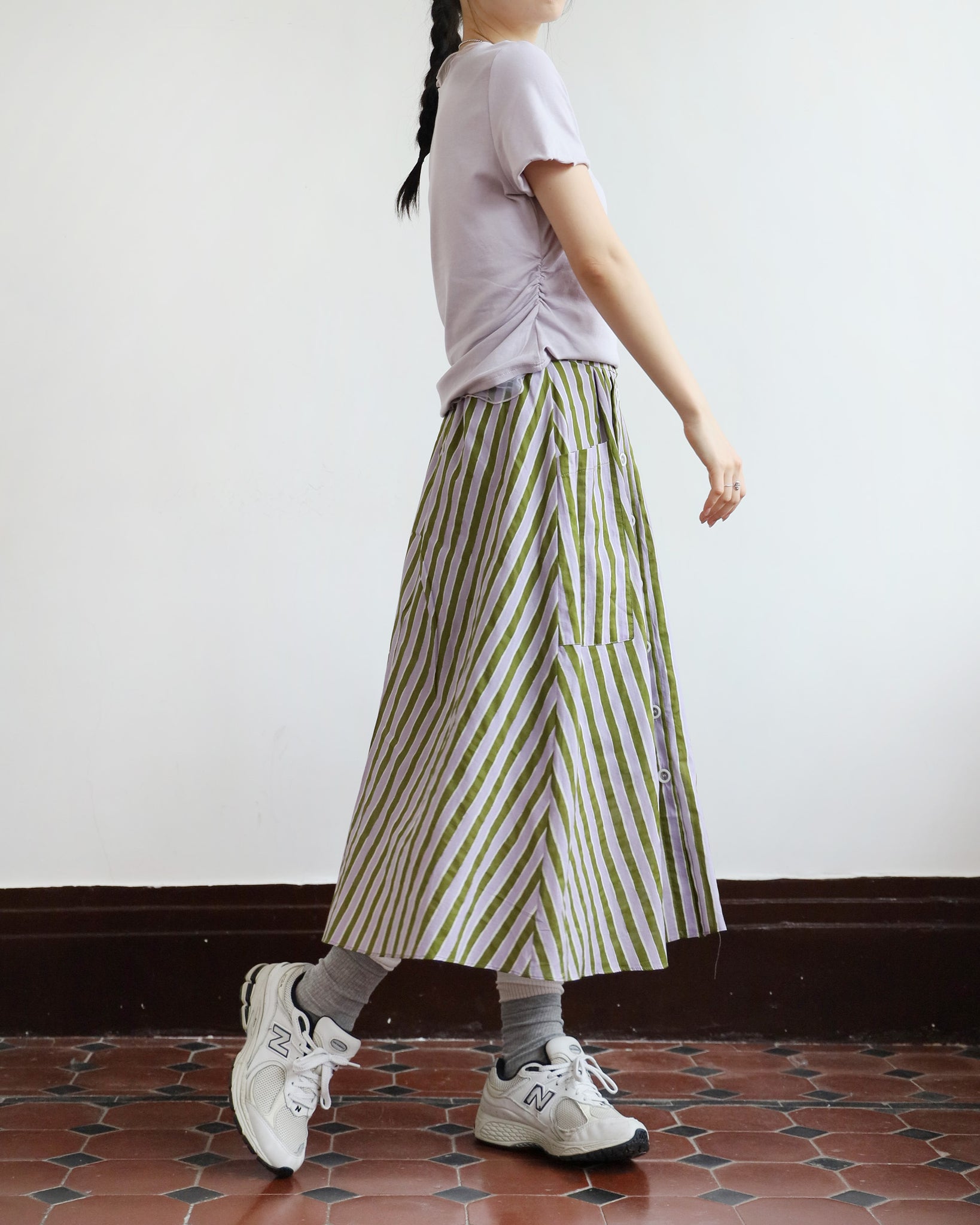 Button Through Striped Skirt (2 colors)