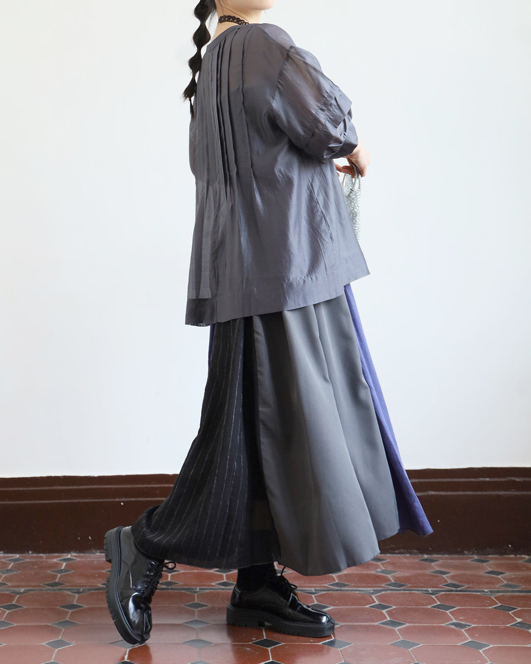 JAPAN BRAND - Mix Fabric Pinstriped Skirt