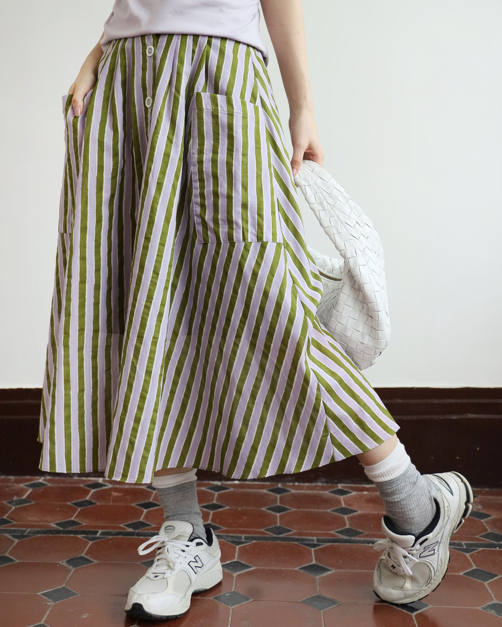 Button Through Striped Skirt (2 colors)