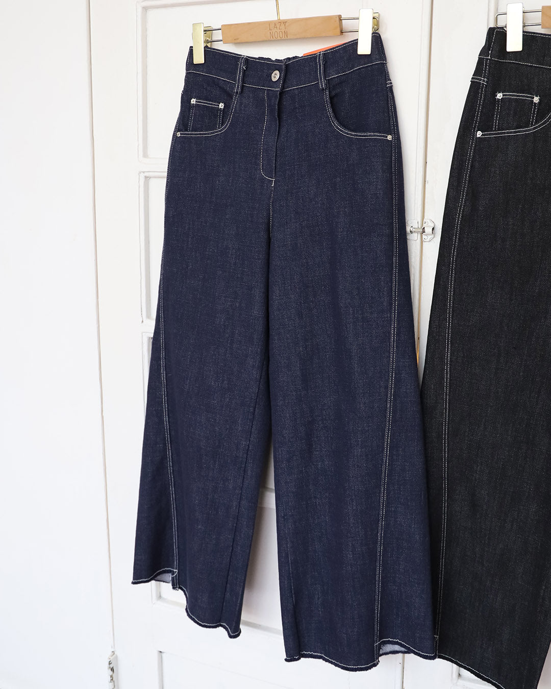 Contrast Stich Wide Leg Jeans (2 color) (Size S-L)