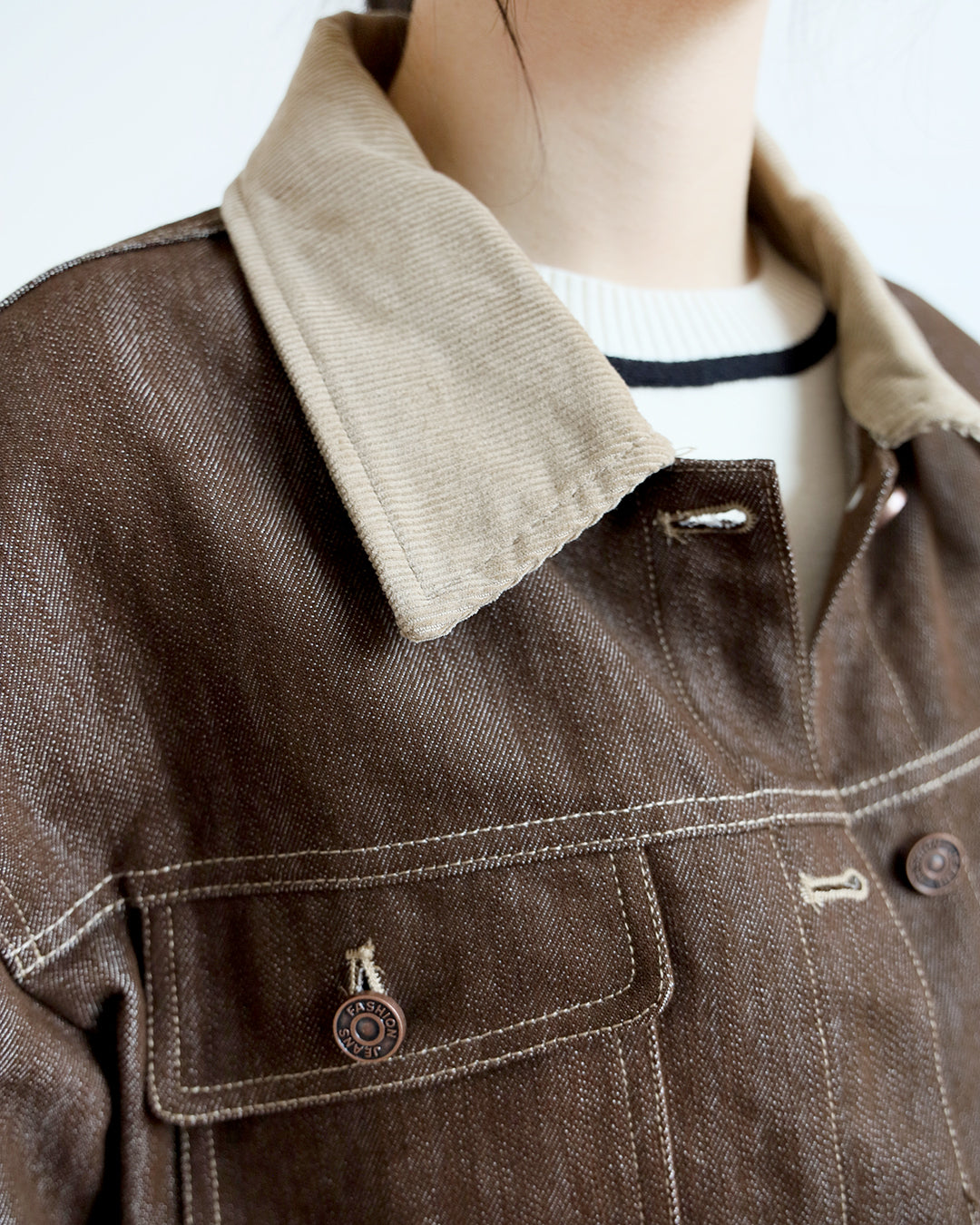 Corduroy Collar Denim Jacket (2 Colors)