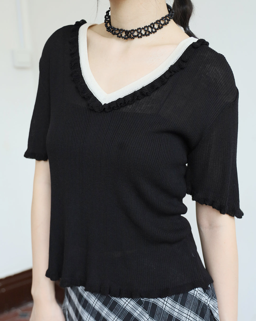 Ruffle Trimmed Knit Top
