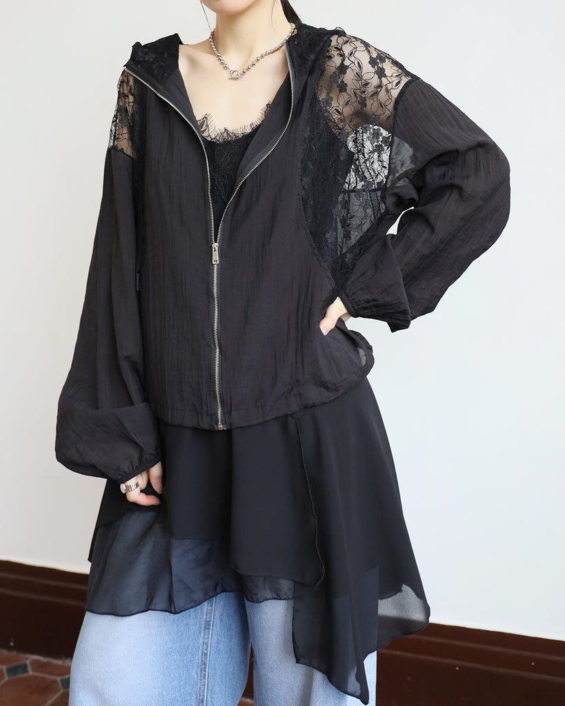 Lace Inserted Hooded Outer