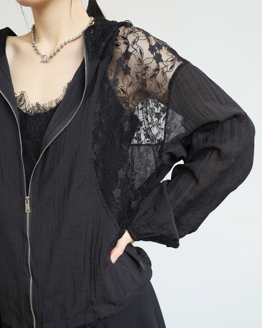 Lace Inserted Hooded Outer