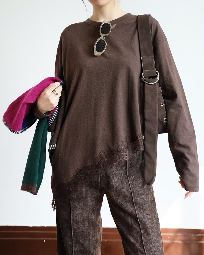 Asymmetric Lace Trim Top (4 color)