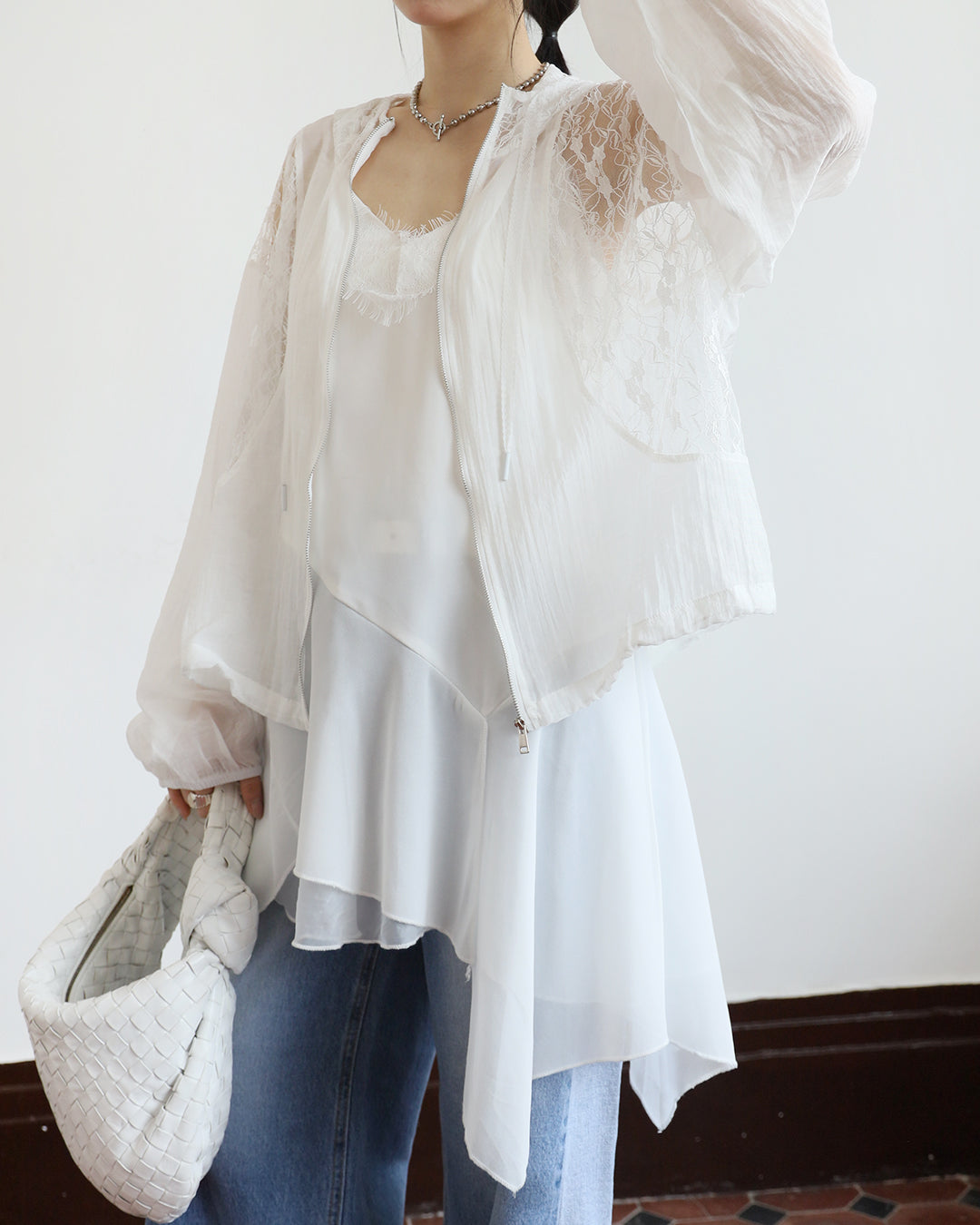 Lace Inserted Hooded Outer