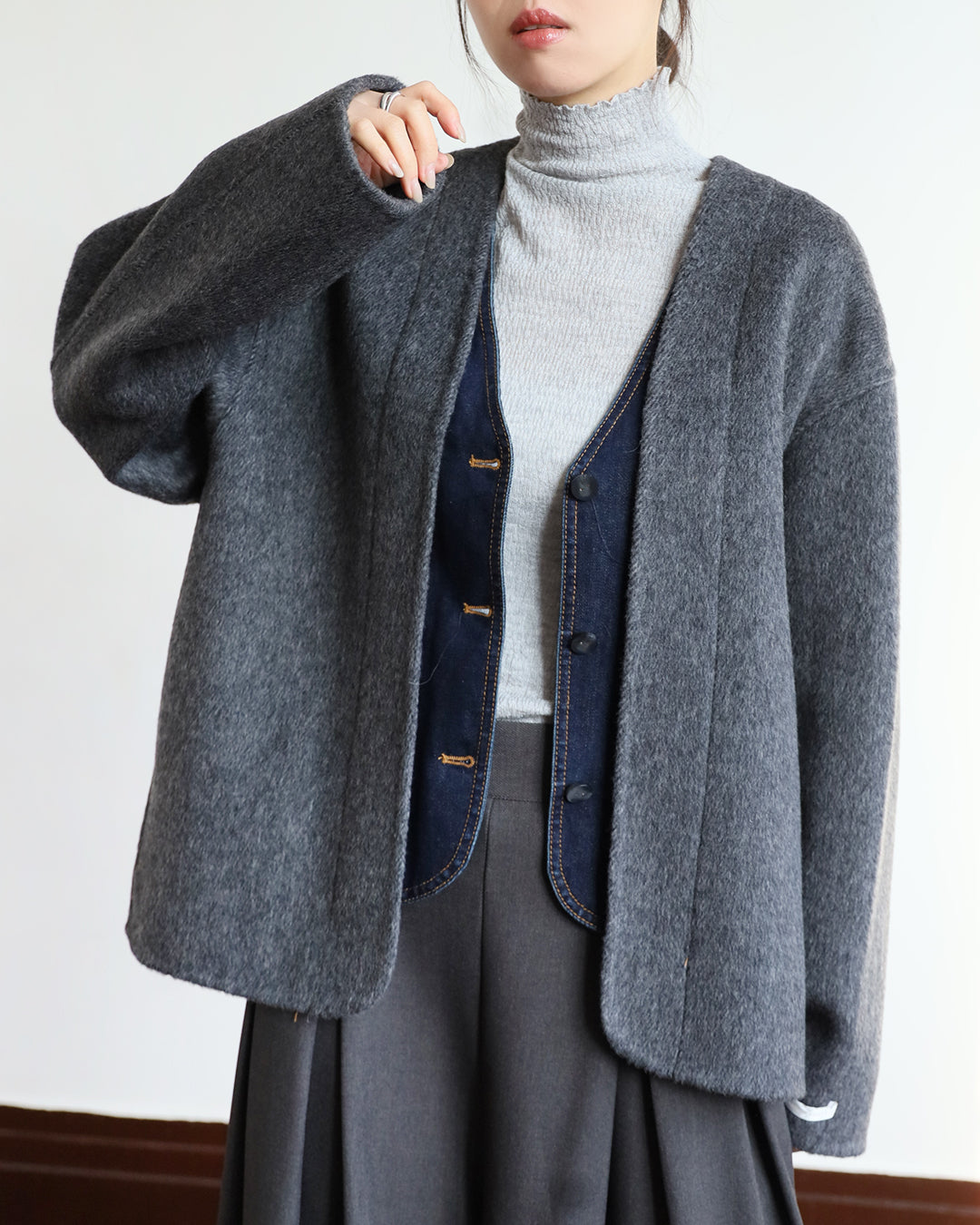 Denim Trim Cashmere Jacket