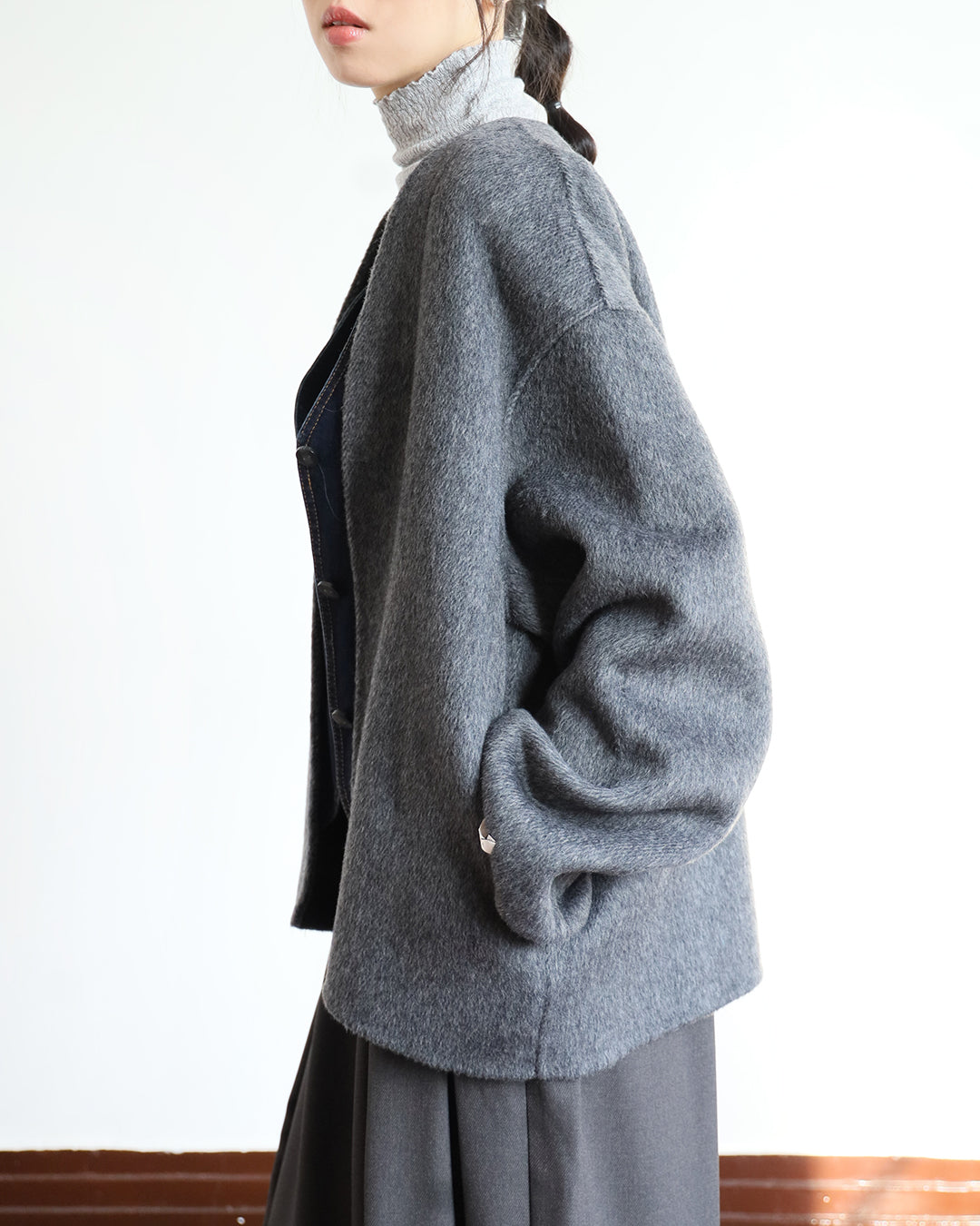 Denim Trim Cashmere Jacket