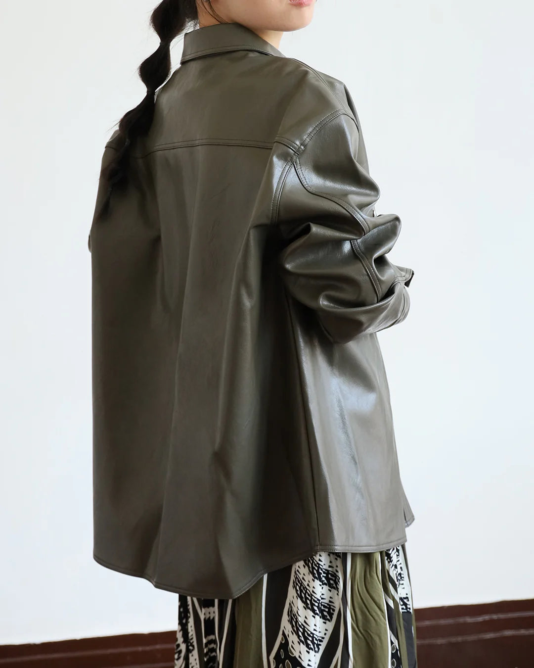 Faux Leather Shirt Jacket