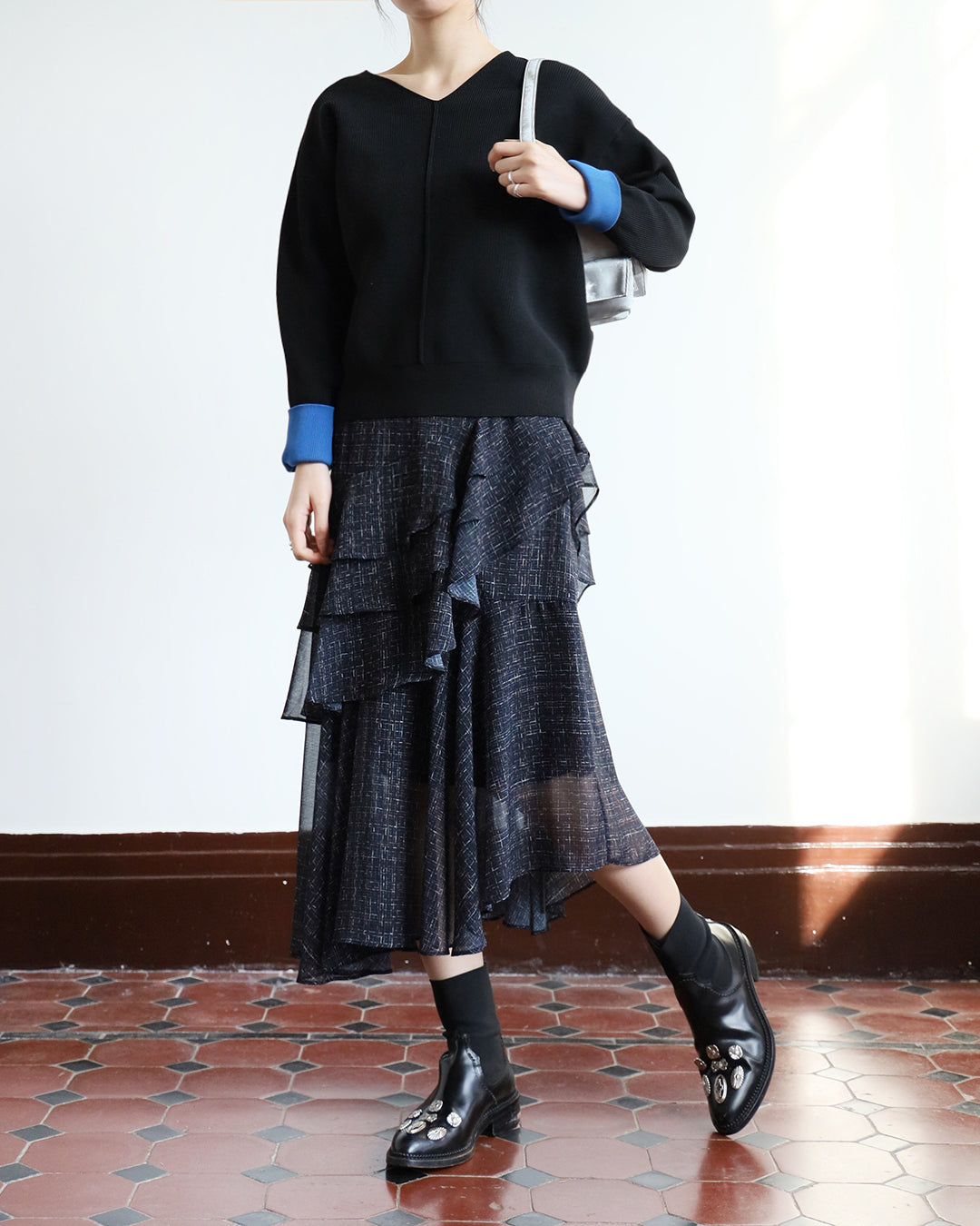 Pattern Ruffle Layer Skirt (2 color)